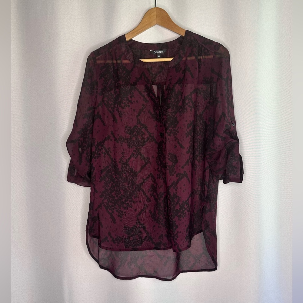 GEORGE Women’s Sheer Oversized Blouse With Button Detail And 3/4 Sleeves